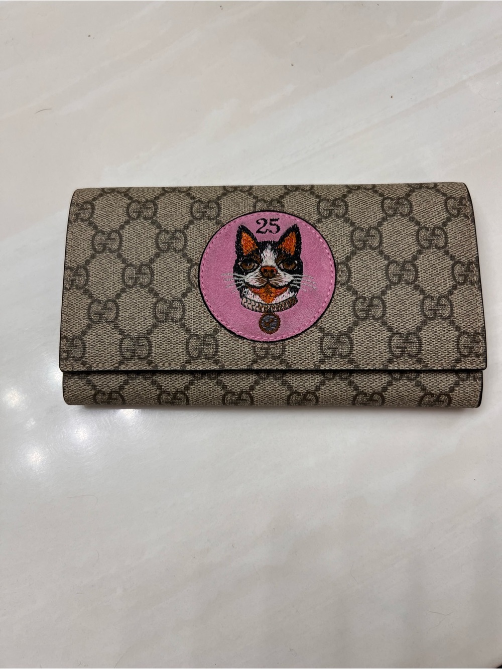 Gucci Beige GG Supreme Wallet with Bosco Patch - Like New w/ Authenticity Cert